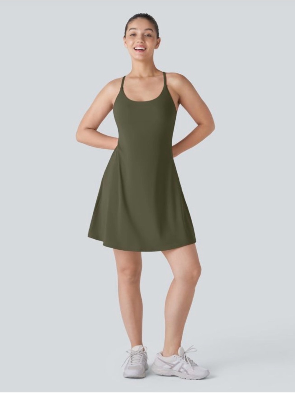 Halara UltraSculpt™ Easy Peezy Active Dress – Grass Grey Green – Longer Length